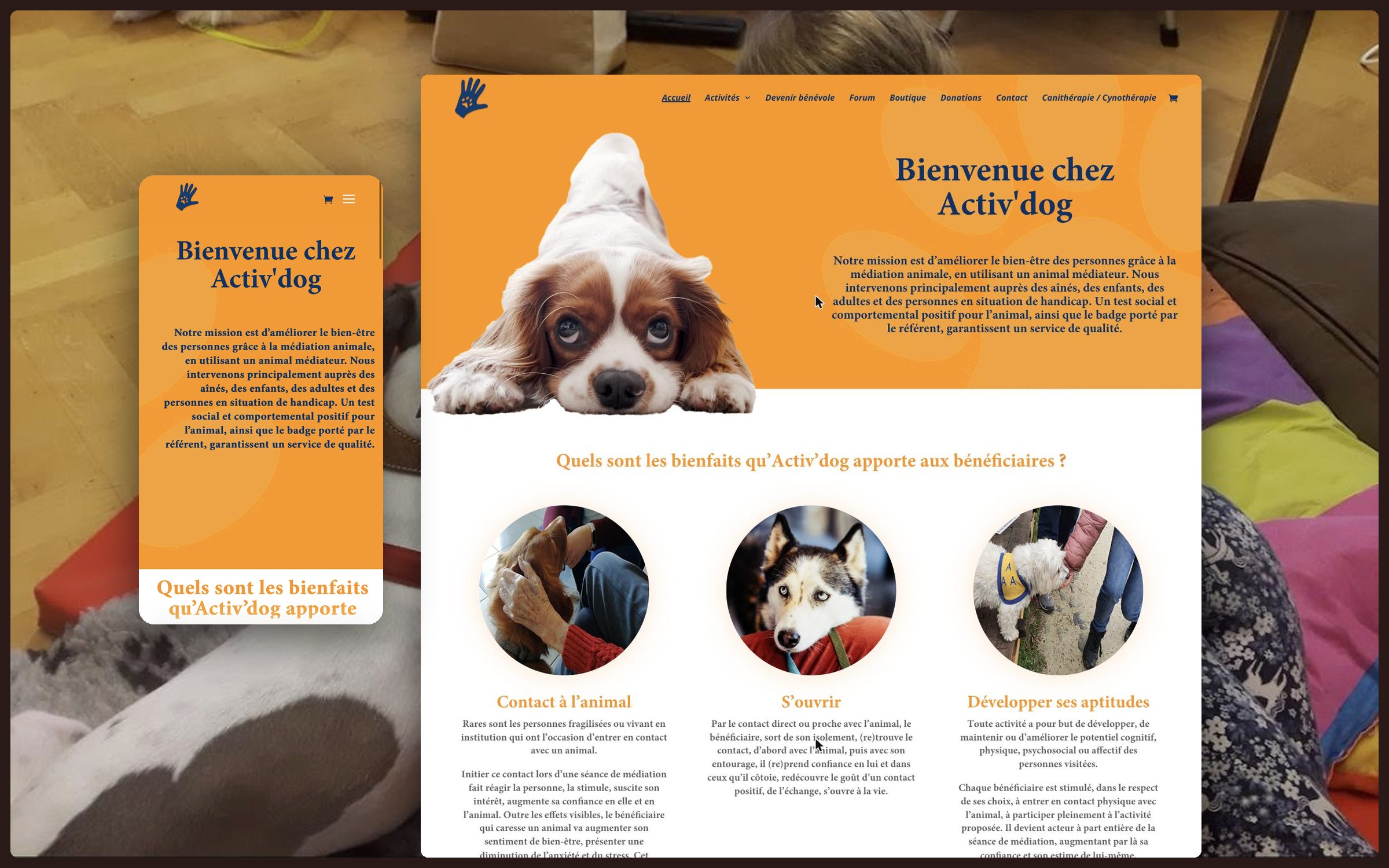 Activ'dog — aperçu du site sur ordinateur et mobile