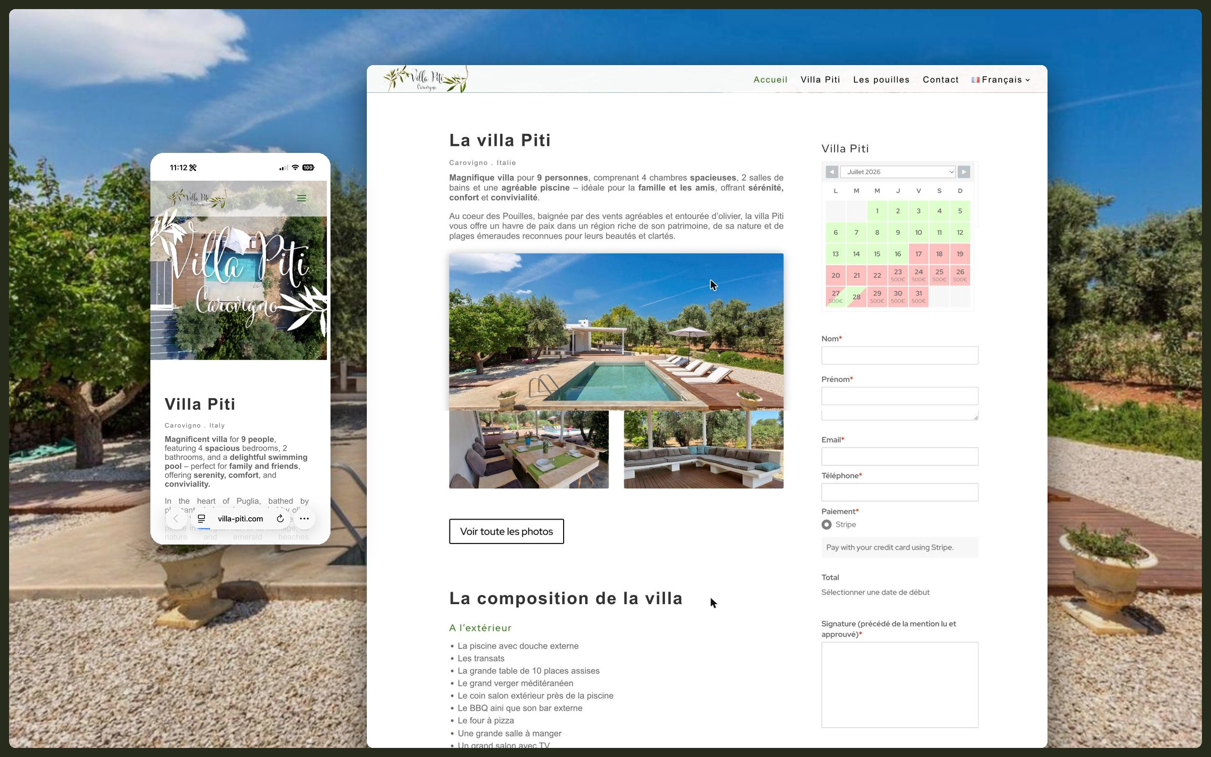Villa Piti — aperçu du site sur ordinateur et mobile